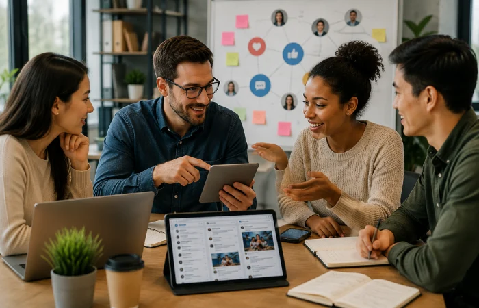 Team managing customer conversations and audience relationships on social media