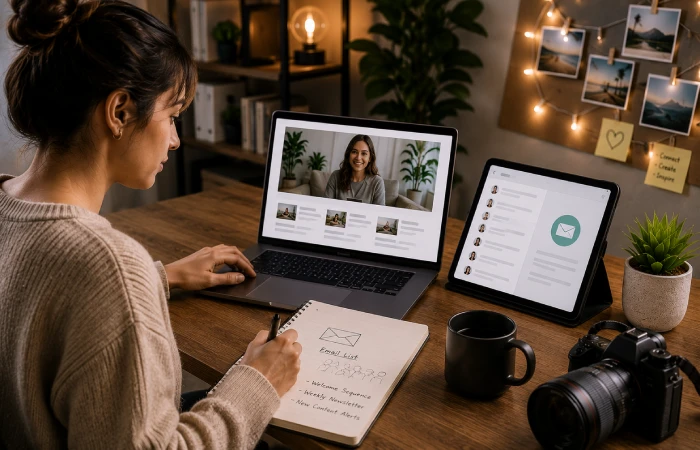 Creator building an email subscriber community while managing direct audience communication channels