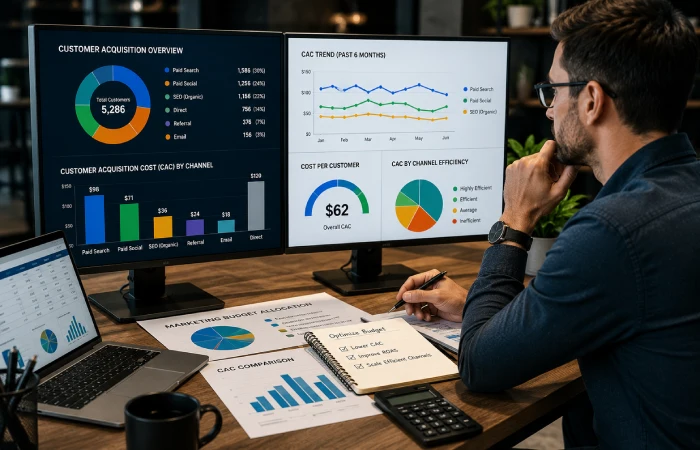 Analyst evaluating customer acquisition performance