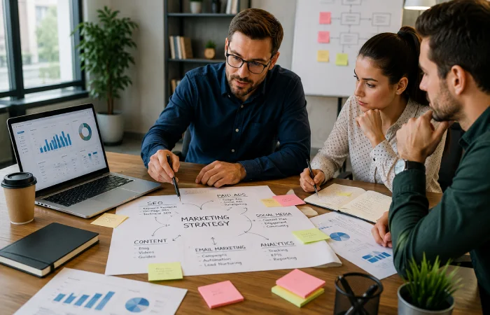 Consultant creating a digital marketing strategy for business growth
