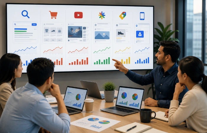 Marketing professionals comparing Google Ads campaign types