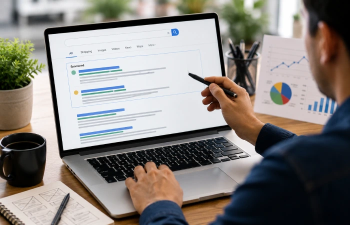 Search ads appearing in search results during a PPC auction