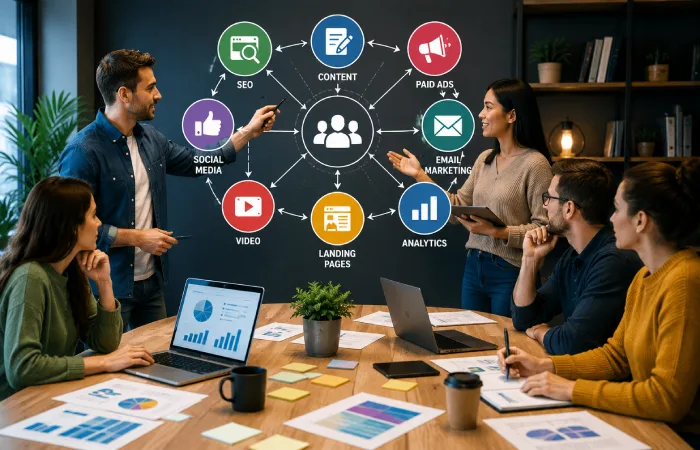 Connected digital marketing channels working together