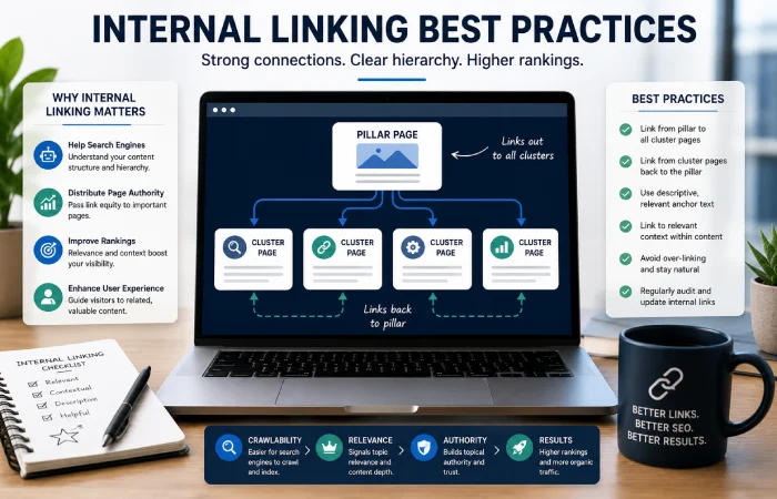 Website content connected through visual pathways on multiple screens