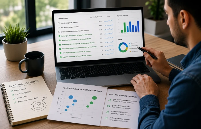 Researching long-tail keywords for PPC campaigns