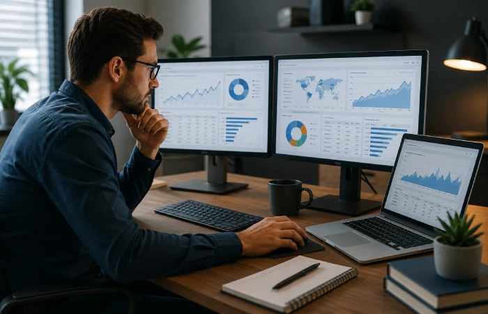 SEO consultant reviewing website optimization performance data