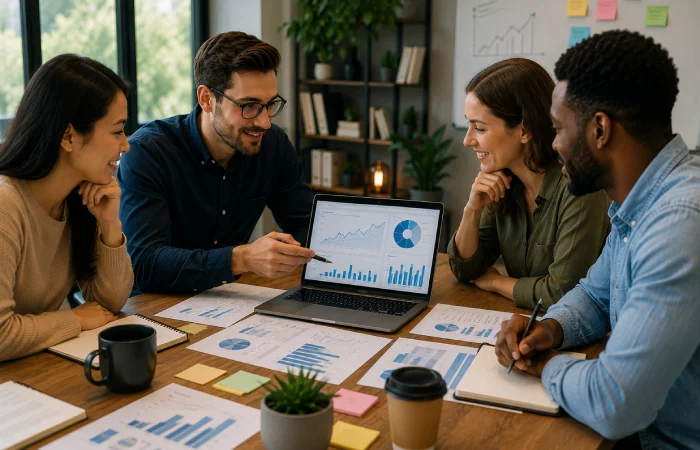 Team reviewing the performance of an SEO content strategy