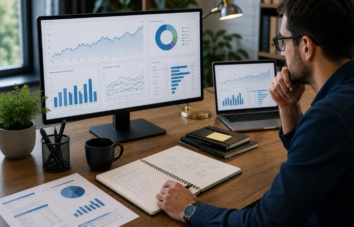 Website performance dashboard showing organic search growth and content analytics