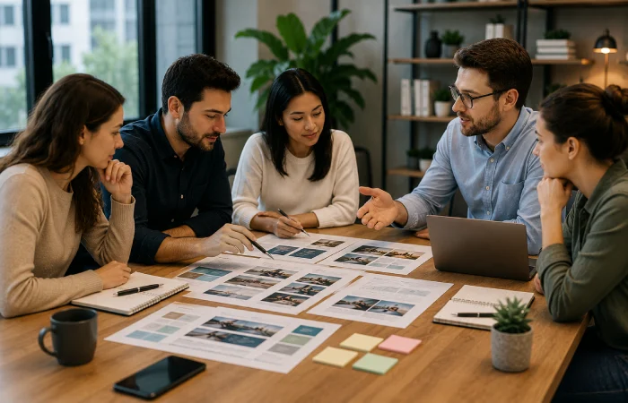 Marketing team building an integrated content strategy
