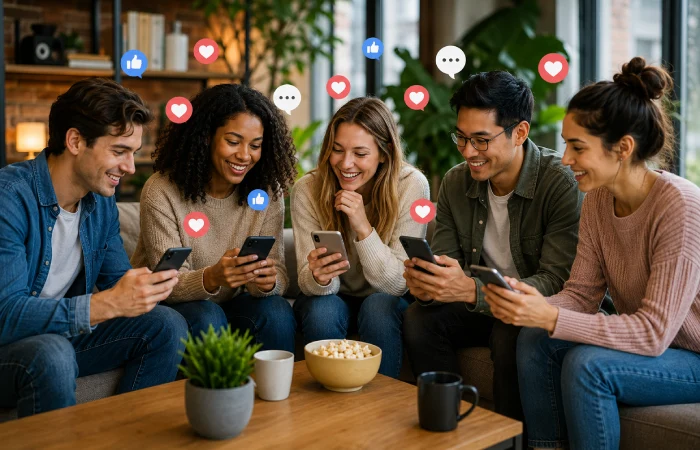 People actively engaging with social media content and online communities