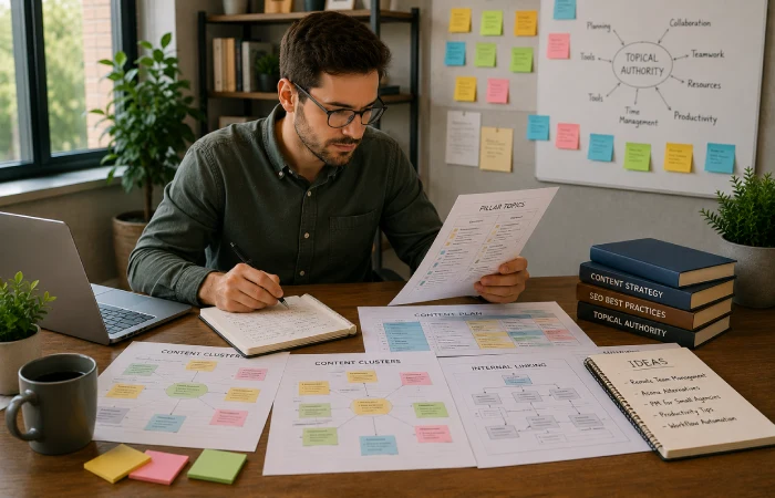 Content strategist building a comprehensive SEO content plan