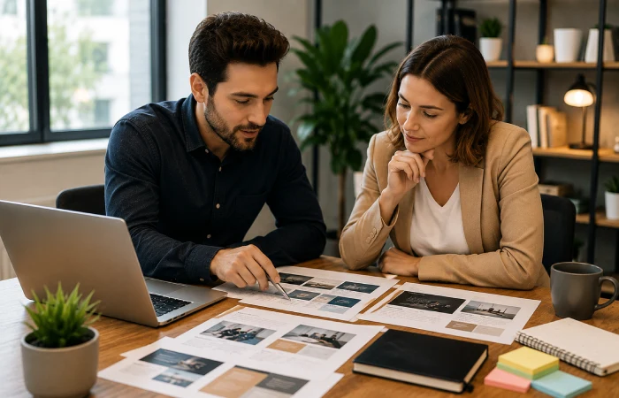 Marketing professional creating website content strategy