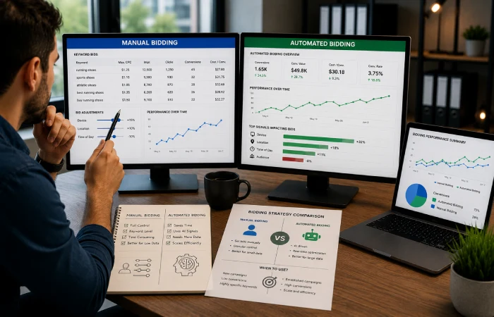 Comparing manual and automated PPC bidding strategies