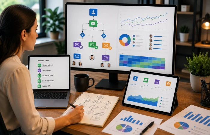 Automated lead nurturing and email marketing workflow