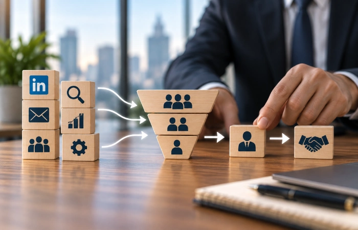 Qualified B2B prospects progressing through a sales funnel