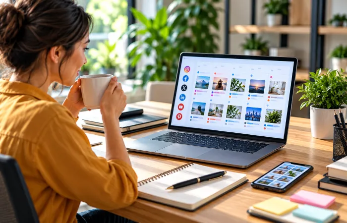 Social media manager saving time through scheduled posts