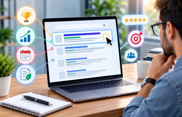 Search results displaying optimized webpage titles designed to attract clicks