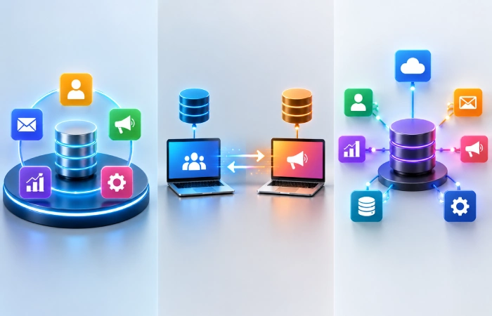 CRM and marketing automation integration architecture showing synchronized data flow