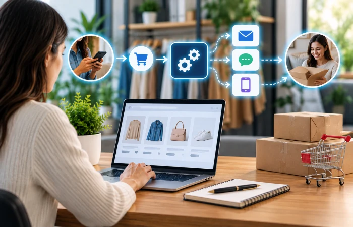Ecommerce marketing automation workflow connecting customer behavior with personalized campaigns