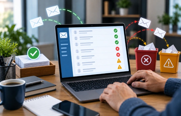 Email deliverability analysis showing successful deliveries, hard bounces, and soft bounces