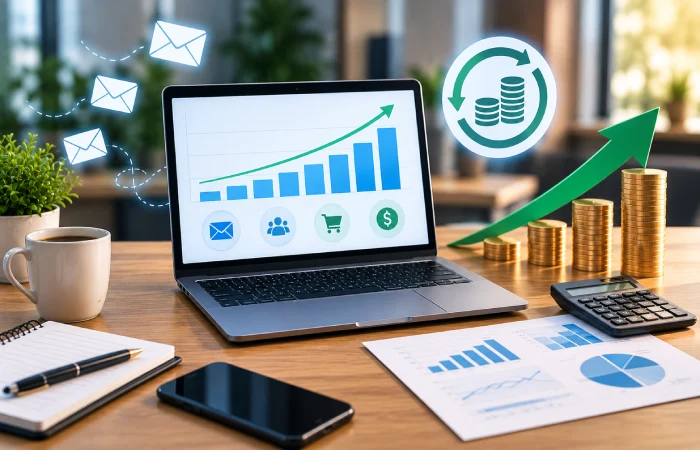 Email marketing performance analysis connecting campaign costs with attributed revenue and return on investment