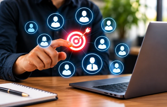 Digital marketer selecting a targeted audience for a Facebook advertising campaign