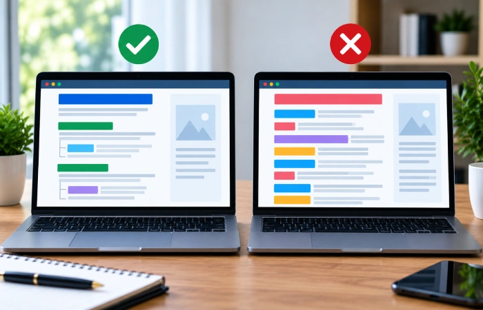 Comparison of organized and disorganized webpage heading structures