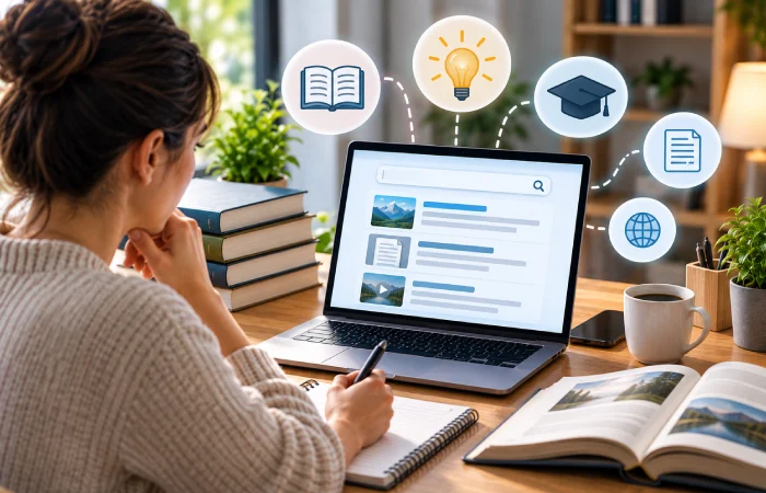 Person researching information through an informational search query
