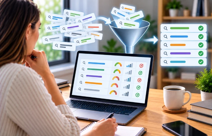 SEO professional analyzing competitors and search results for a keyword