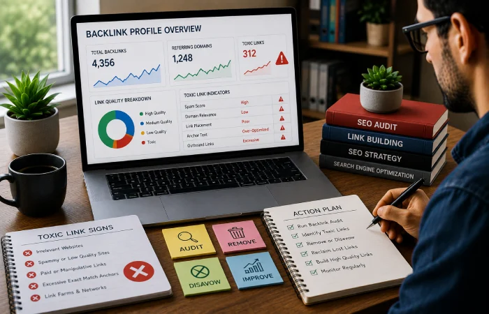 Marketing professional conducting personalized outreach to publishers and editors while researching relevant websites