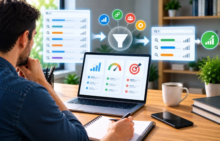 SEO analyst identifying low-difficulty keywords with meaningful search demand