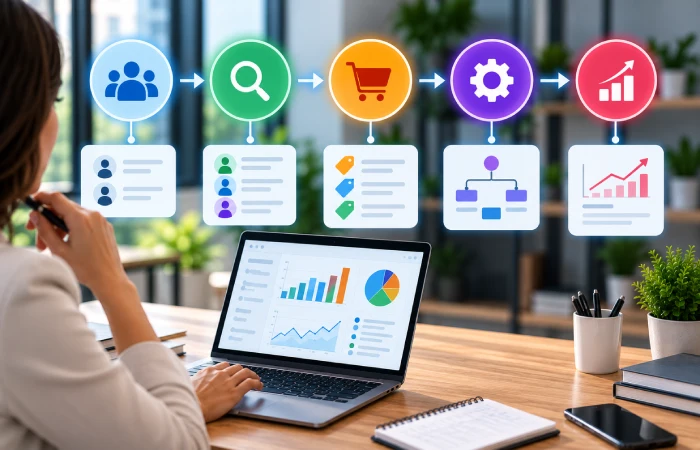 Marketing automation framework connecting customer journey mapping, segmentation, triggers, and measurement