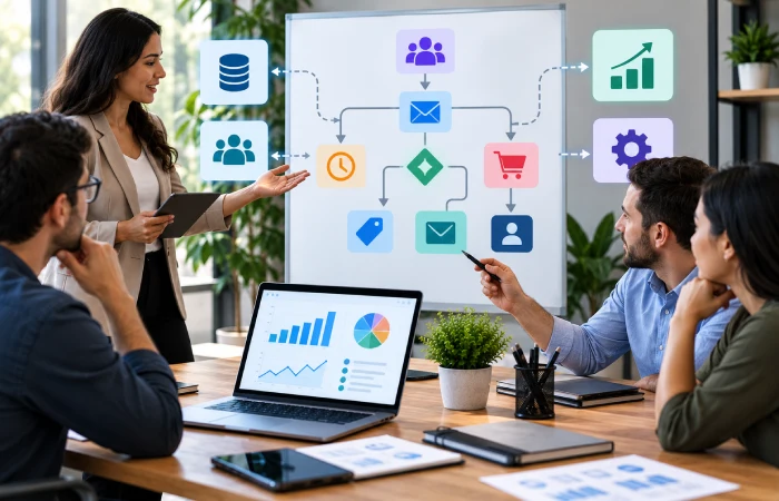 Marketing and sales teams implementing connected automation workflows using shared customer data