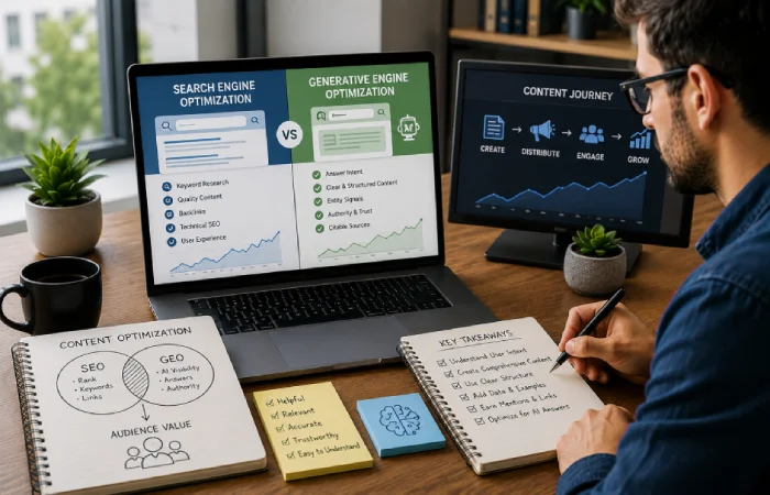 Content strategist optimizing information for traditional search results and AI-generated answers