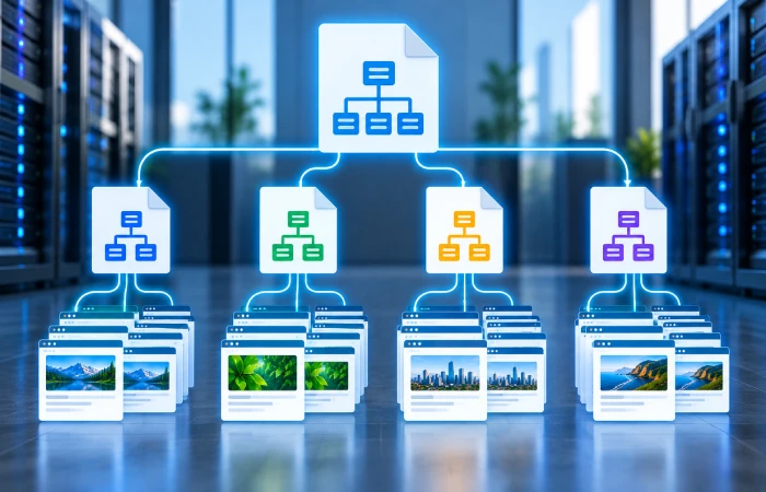 Sitemap index organizing multiple XML sitemaps for a large website
