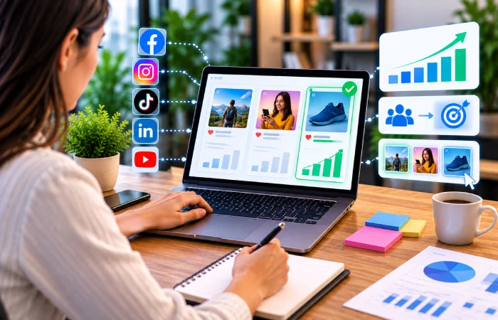 Marketer testing and optimizing social media advertising campaigns