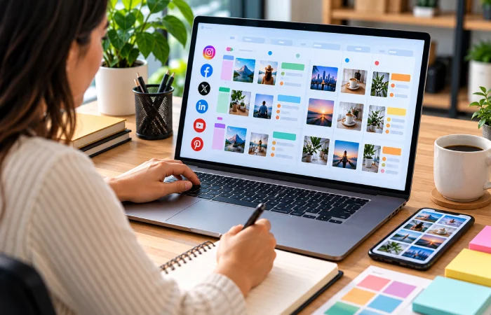 Social media content calendar with organized post planning fields