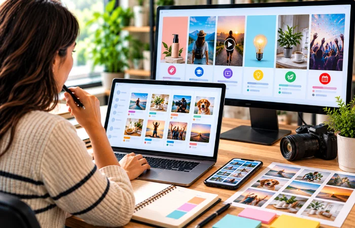 Social media content calendar balancing different content types