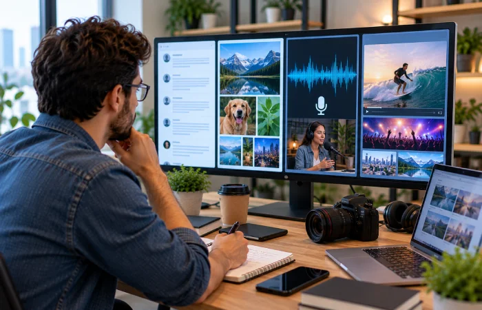 Social media data types including text image audio and video
