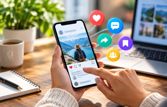 Social media engagement metrics on a smartphone