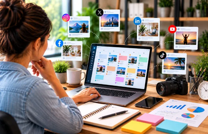 Social media manager using automation to streamline content workflow