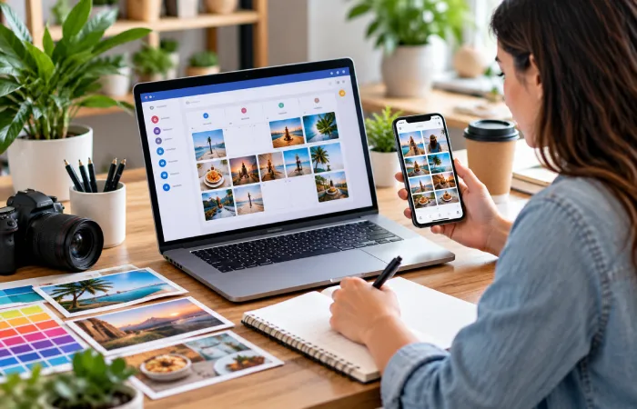 Social media manager planning content and scheduling social posts