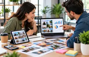 Social media manager and marketer comparing content and campaign performance