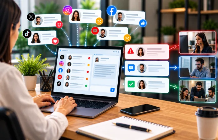 Social media monitoring response and customer support workflow