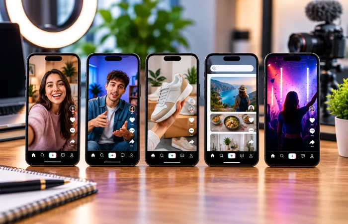 Different TikTok advertising formats displayed on a smartphone