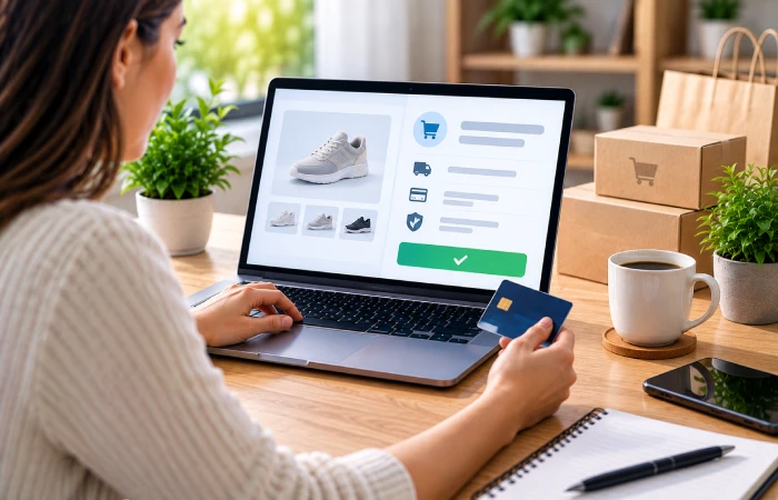 User completing an online transaction after a transactional search