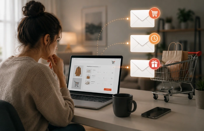 Marketer setting up an automated welcome email journey for new subscribers